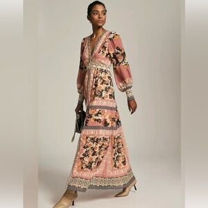 Vineet Bahl: Pink Floral Long Sleeve Maxi Dress - Elegant Boho Style